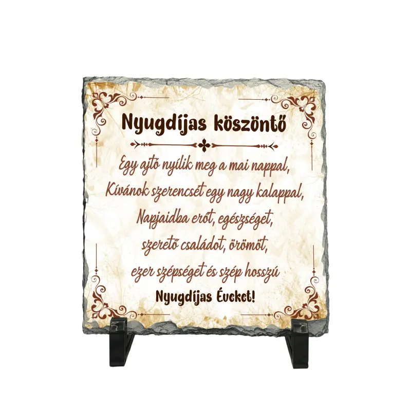 Nyugdijas koszonto, piatra ardezie personalizata, cu mesaj model, pa103